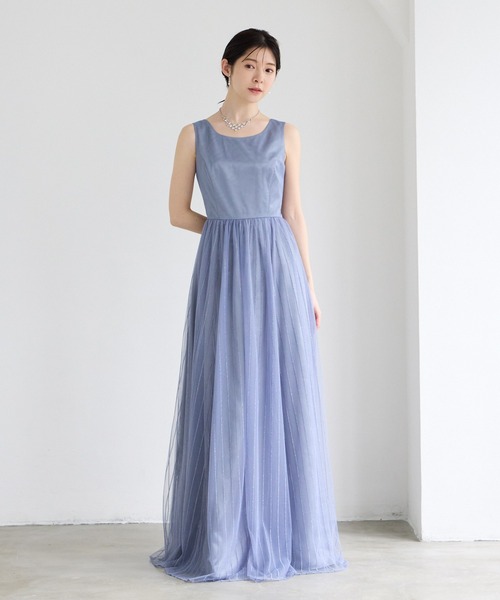 AIMER（エメ） ドレス 「WEB限定」ストライプ柄ラメ刺繍チュールロング