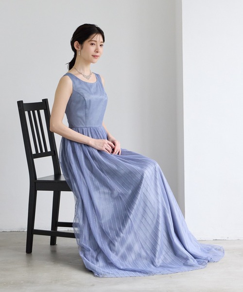 AIMER（エメ） ドレス 「WEB限定」ストライプ柄ラメ刺繍チュールロング