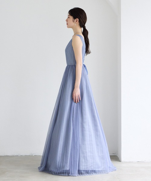 AIMER（エメ） ドレス 「WEB限定」ストライプ柄ラメ刺繍チュールロング
