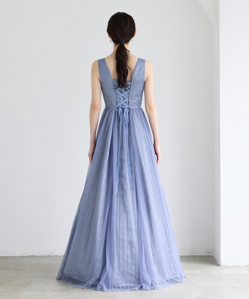 AIMER（エメ） ドレス 「WEB限定」ストライプ柄ラメ刺繍チュールロング 