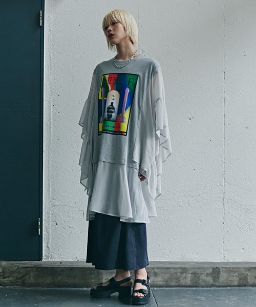 「OKIRAKU」 ノースリーブトップス「ROSE BUDコラボ」 ONE SIZE ブルー レディース_画像2