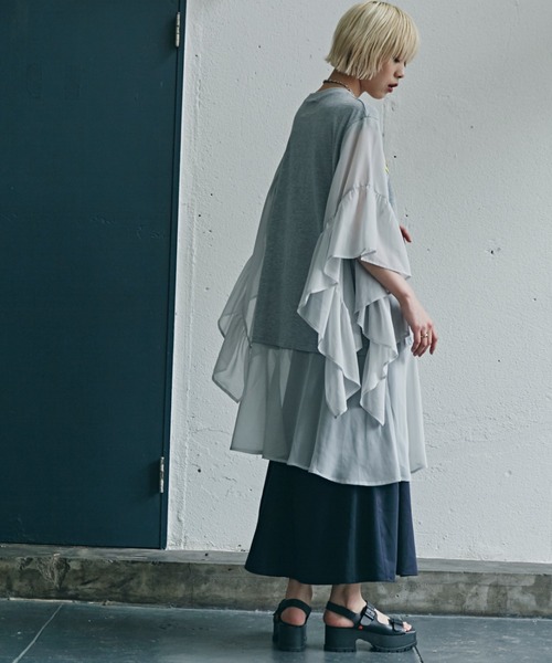 「OKIRAKU」 ノースリーブトップス「ROSE BUDコラボ」 ONE SIZE ブルー レディース_画像3