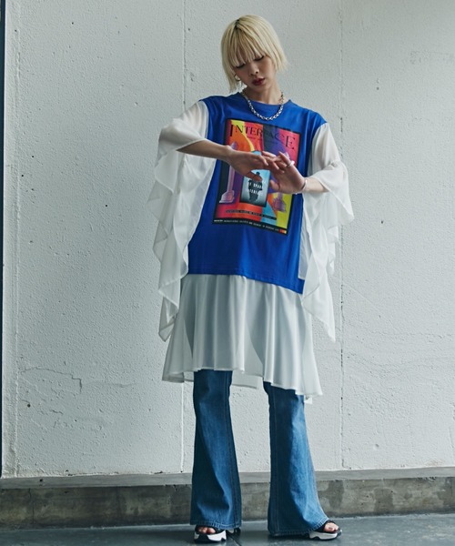 「OKIRAKU」 ノースリーブトップス「ROSE BUDコラボ」 ONE SIZE ブルー レディース_画像5