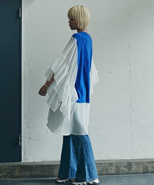 「OKIRAKU」 ノースリーブトップス「ROSE BUDコラボ」 ONE SIZE ブルー レディース_画像6