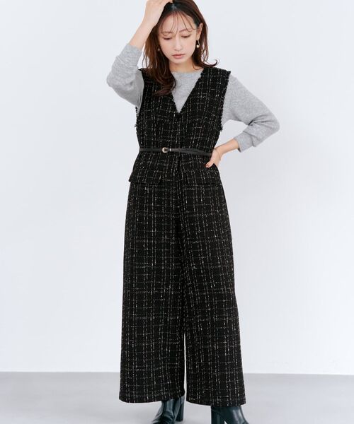 オールインワン チェックツイードオールインワン 「低身長・小柄女性