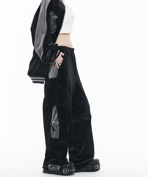 「REFLEM」 カーゴパンツ FREE ブラック×パープル レディース_画像9