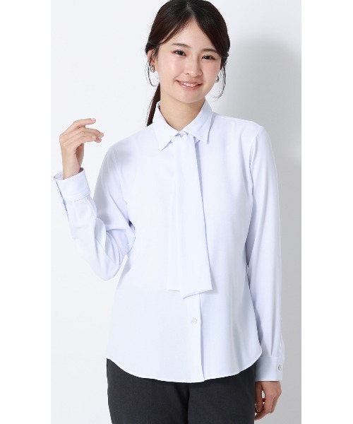 AOYAMA uvカット ブラウス シャツ シャツ襟取り外しタイ付きブラウス