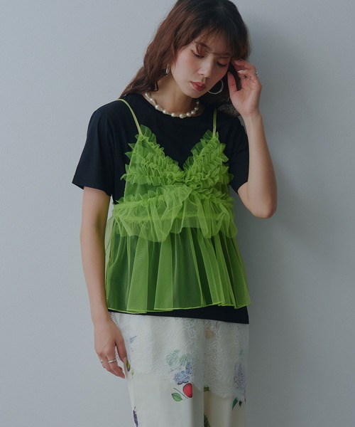 COMME des GARÇONS シアー チュール トップス XS カーキ bohmal（ボマール） キャミソール シアーチュールキャミビスチェ