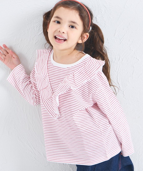 pairmanon（ペアマノン） tシャツ 「綿100%」ガールズ Vフリル カラー