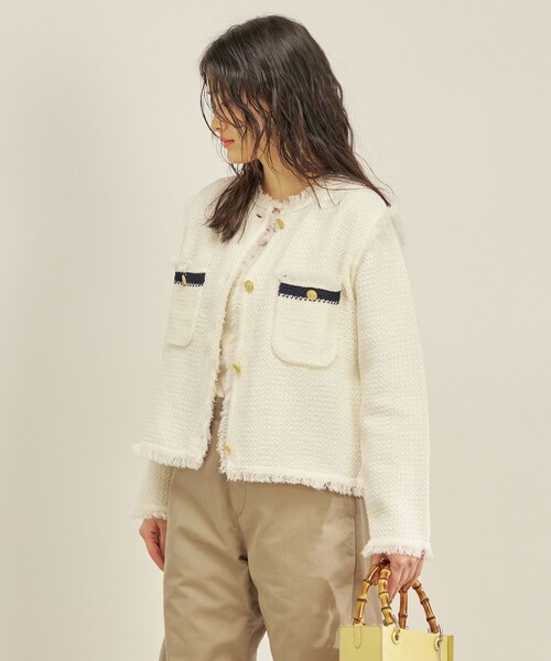 「ADAWAS」 ツイードジャケット ONE SIZE オフホワイト レディース_画像9