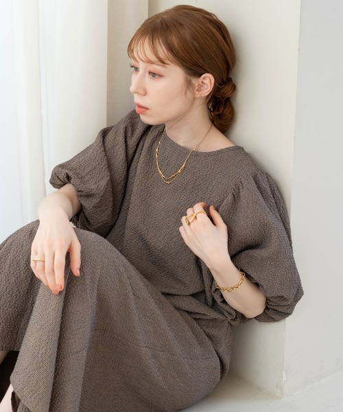 「hinari」 半袖ワンピース SMALL グレー レディース_画像3