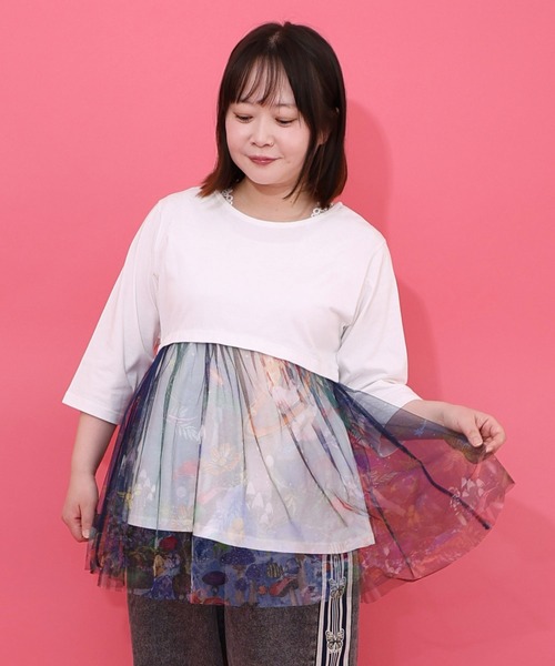 すー ScoLar（スカラー） tシャツ 161665：キノコの惑星柄チュール切替プル