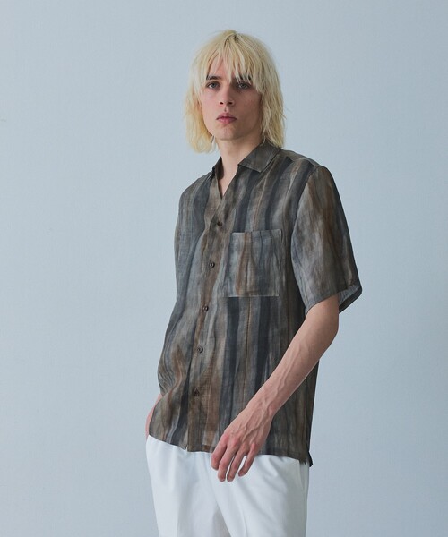 5351 POUR LES HOMMES シャツ 半袖 スキッパー リネン プリントシャツ