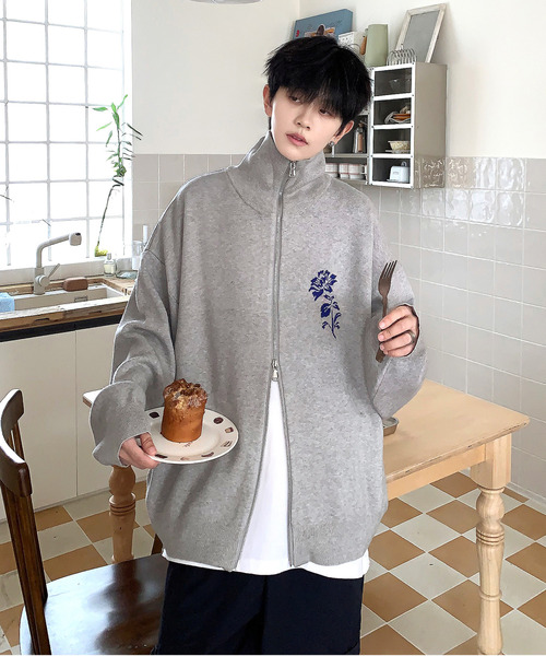 「neos」 ニットカーディガン LARGE チャコールグレー メンズ_画像9