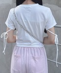 tシャツ ビジュー飛ばし袖リボンレースロゴTシ...の詳細画像4