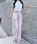 tシャツ ビジュー飛ばし袖リボンレースロゴTシ...の詳細画像5