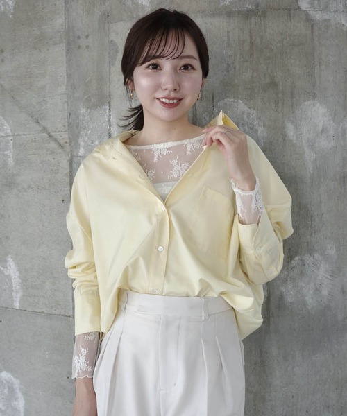 anuans（アニュアンス） tシャツ シアーレースボートネックトップス