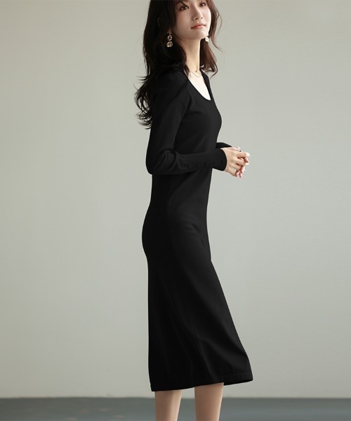 ワンピース ラウンドネックニットフレアワンピース レディース  