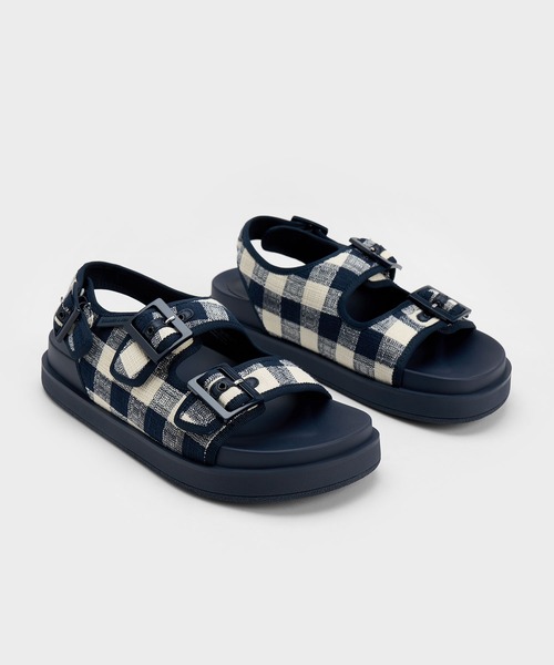CHARLES & KEITH サンダル　箱、袋付き メタリックバックルケージド スリングバックサンダル - ブラック