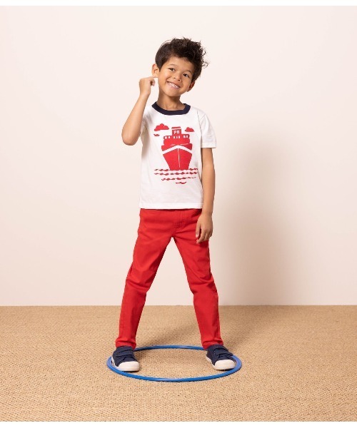 Petit Bateau 赤 カーディガン & 白 Tシャツ セット
