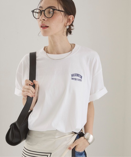 ANGIE tシャツ ワンポイント 刺繍 ロゴ Tシャツ（半袖） レディース