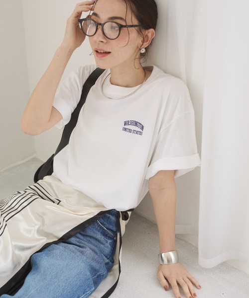 ANGIE tシャツ ワンポイント 刺繍 ロゴ Tシャツ（半袖） レディース
