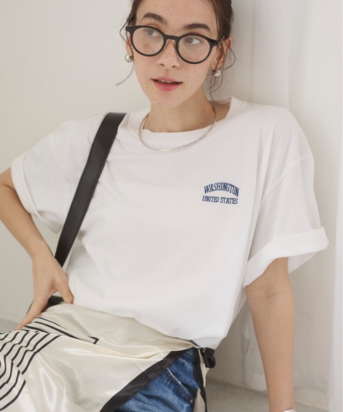 【美品・インフルエンサー着用】Dior 刺繍ロゴ 半袖ボーダーtシャツ　白 ANGIE tシャツ ワンポイント 刺繍 ロゴ Tシャツ（半袖） レディース
