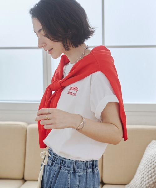 ANGIE tシャツ ワンポイント 刺繍 ロゴ Tシャツ（半袖） レディース