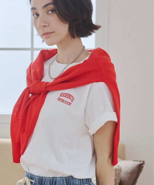 ANGIE tシャツ 半袖 ワンポイント 刺繍 ロゴ Tシャツ（半袖