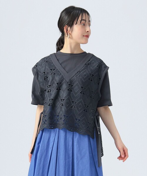 ビームスBEAMS レディースレースベスト BEAMS HEART tシャツ レースベスト プルオーバー セット（セット