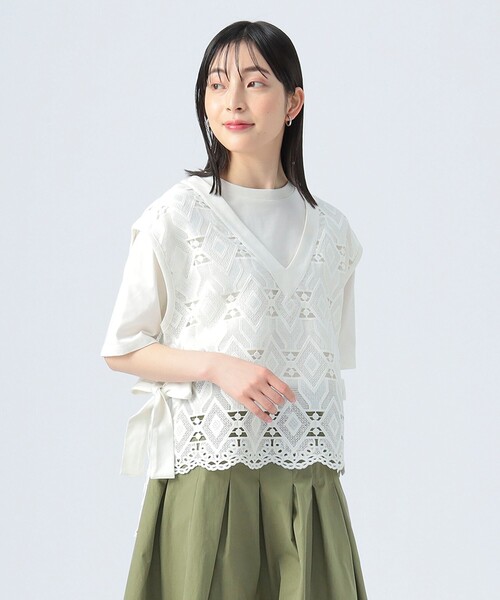 ビームスBEAMS レディースレースベスト BEAMS HEART tシャツ レースベスト プルオーバー セット（セット
