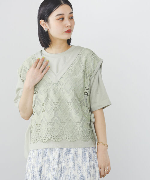 tシャツ レースベスト プルオーバー セット（セットアイテム） レディース BEAMS HEART tシャツ レースベスト プルオーバー セット（セット