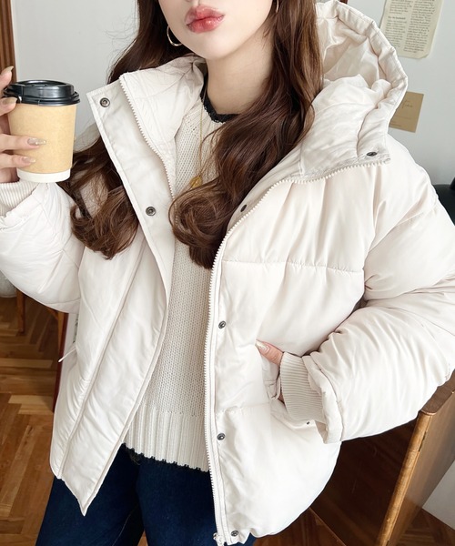 moment+ ダウンコート ダウンジャケット ファイバーダウン袖リブフード