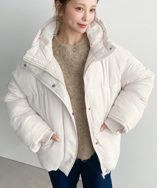 moment+ ダウンコート ダウンジャケット ファイバーダウン袖リブフード