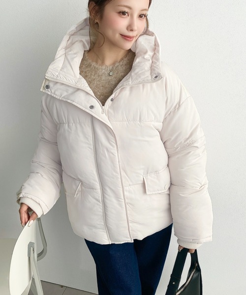 moment+ ダウンコート ダウンジャケット ファイバーダウン袖リブフード