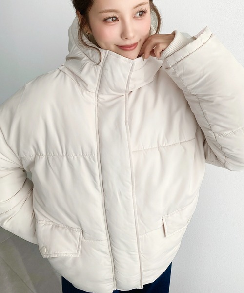 moment+ ダウンコート ダウンジャケット ファイバーダウン袖リブフード