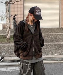 yuレトロデザインフーディーXL XU パーカー 「XU」dirty washing zipup hoodie メンズ