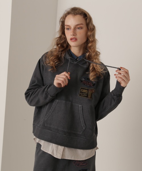 AVIREX アヴィレックス 長袖 パーカー Hooded Sweatshirt, Hoodie FADE WASH WAPPEN PARKA フェイドウォッシュ ワッペンパーカ 783-4131602 10123478 AVIREX パーカー FADE WASH WAPPEN PARKA/フェイドウォッシュ