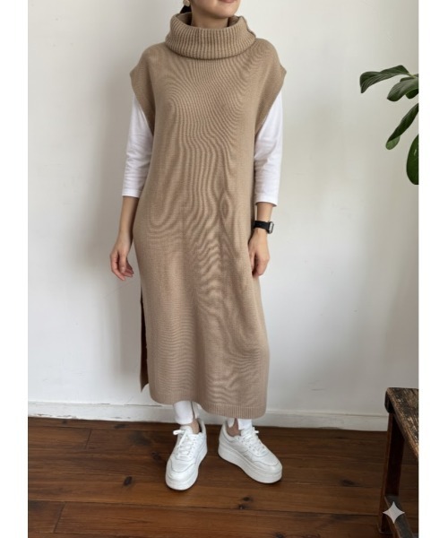 DKNY  オフタートル　ニット　チュニック　セーター　長袖 coca（コカ） ニット セーター テールカットタートルネック ニット