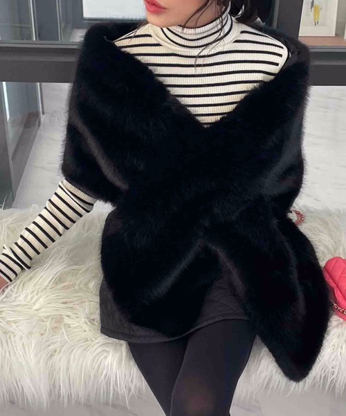 エコファーショール　ロング黒 ストール エコファーショール レディース : ZOZOTOWN Yahoo!店