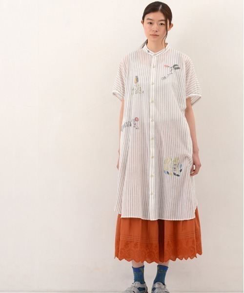 ワンピース SUPER HAKKA×えんどうゆりこ「つながる呼吸」刺繍コットン 