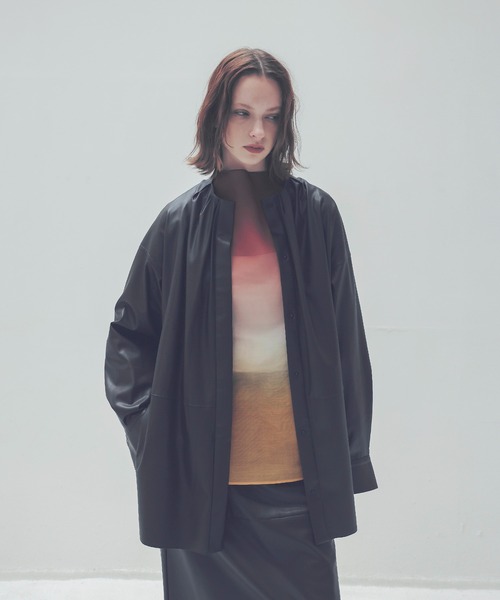 ブラウス シャツ supple stretch leather shirt(ストレッチレザーライクシャツ) レディース