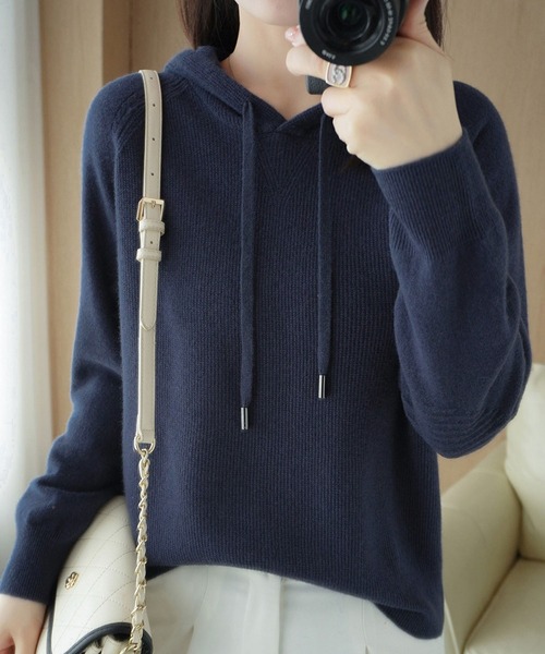 BLANC FICELLE パーカー ケーブル編み ニットパーカー レディース