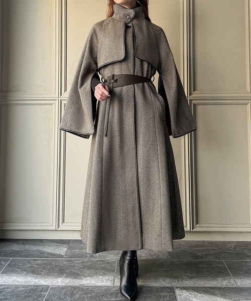 JUNOAH（ジュノア） ステンカラーコート コート PUレザーベルト