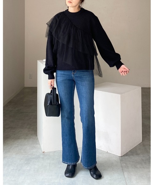 She's Closet ニット セーター レイヤードフリルビスチェ風チュール
