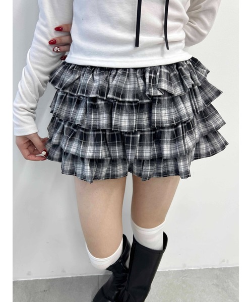 土曜限定⚠️セール❗️DimMoire フリル付きミニスカート 黒チェック柄直購入⭕️ 000000001671-01-l.jpg?t=