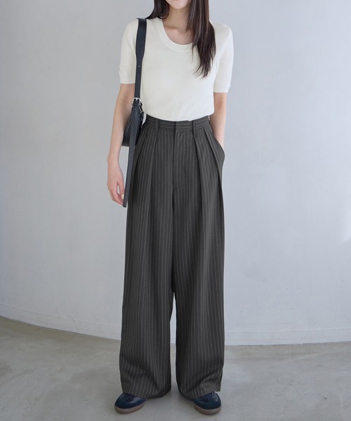 スラックス パンツ 「新色追加」タックボリュームワイドスラックス