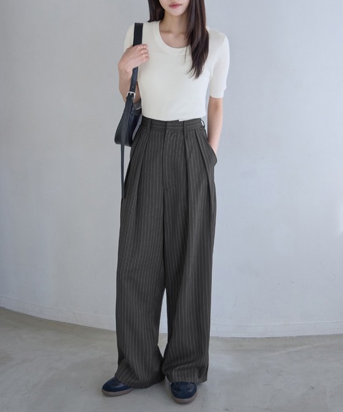 ワイドパンツ スラックス パンツ 「新色追加」タックボリュームワイド