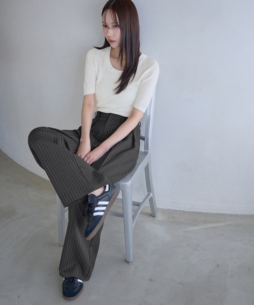 スラックス パンツ 「新色追加」タックボリュームワイドスラックス