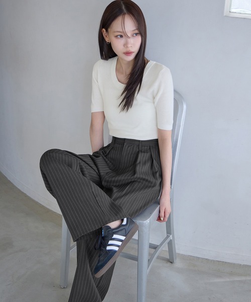 ワイドパンツ スラックス パンツ 「新色追加」タックボリュームワイド